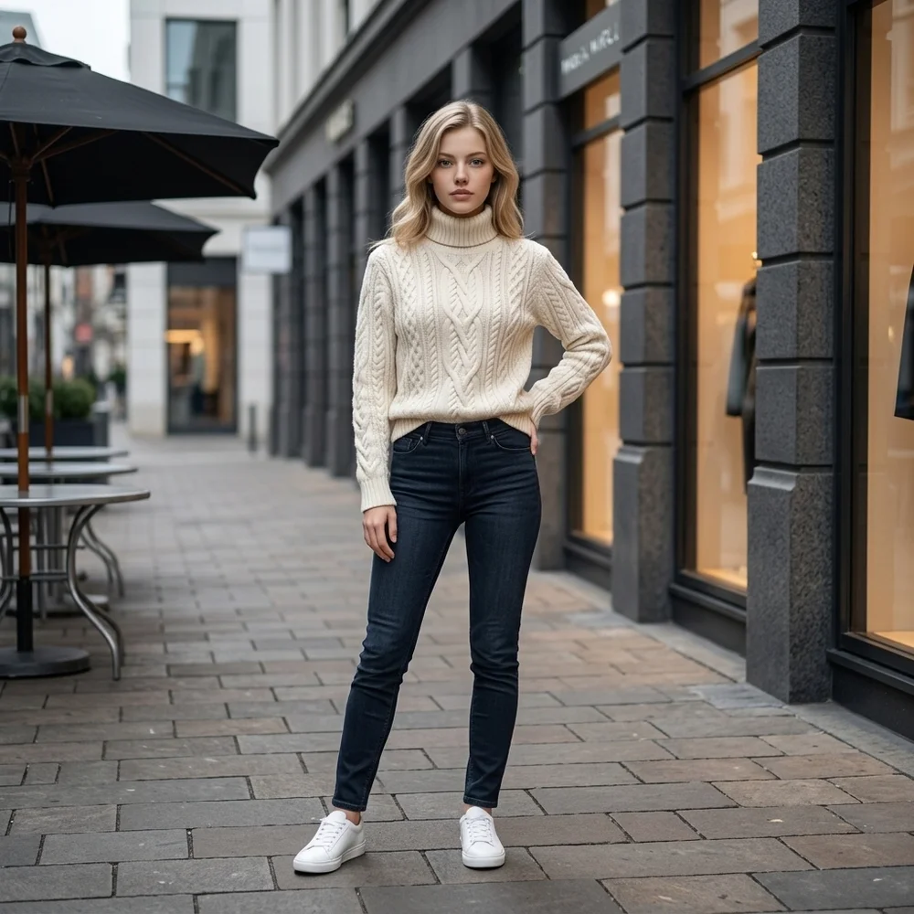 Vintage LAUREN Ralph Lauren Hand-Knit Wool Blend Cable Turtleneck - Cream - M - Picture 10 of 16